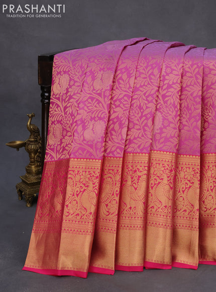 Roopam silk saree lavender shade and pink with allover zari woven brocade weaves and long annam zari woven border