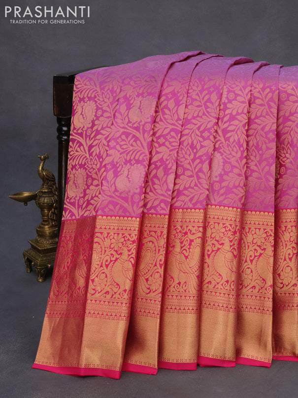 Roopam silk saree lavender shade and pink with allover zari woven brocade weaves and long annam zari woven border