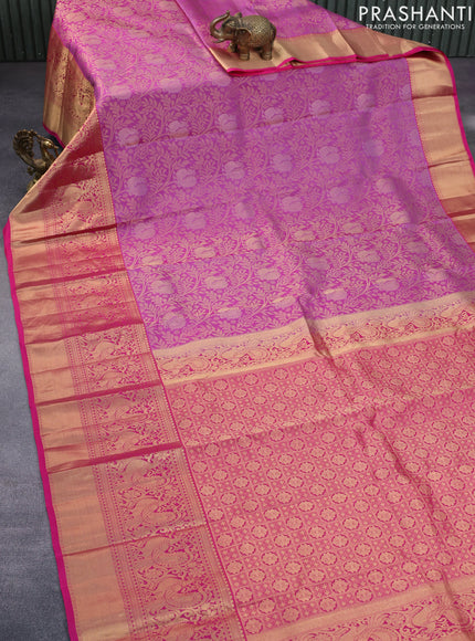 Roopam silk saree lavender shade and pink with allover zari woven brocade weaves and long annam zari woven border