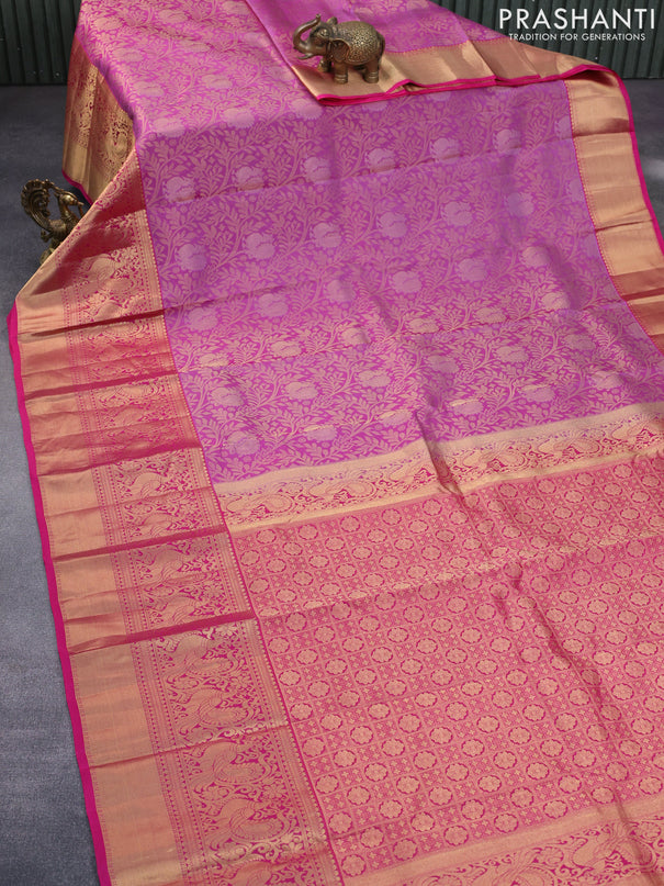 Roopam silk saree lavender shade and pink with allover zari woven brocade weaves and long annam zari woven border