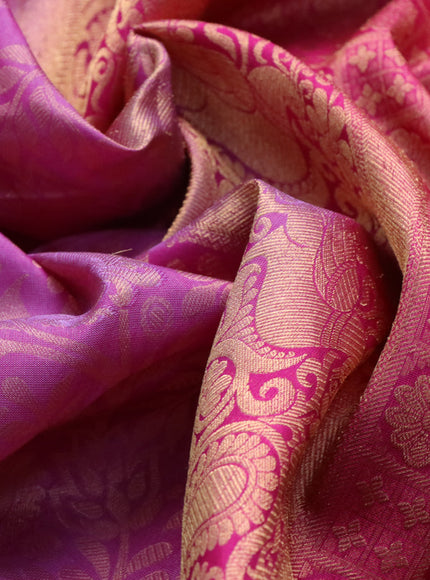 Roopam silk saree lavender shade and pink with allover zari woven brocade weaves and long annam zari woven border