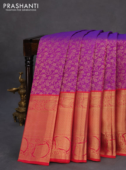 Roopam silk saree purple and pink with allover zari weaves and long rich zari woven border