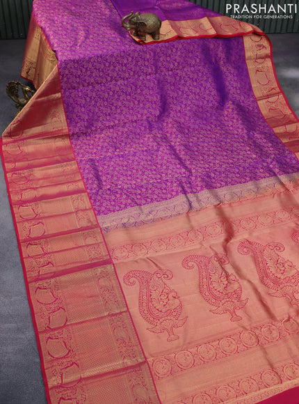 Roopam silk saree purple and pink with allover zari weaves and long rich zari woven border