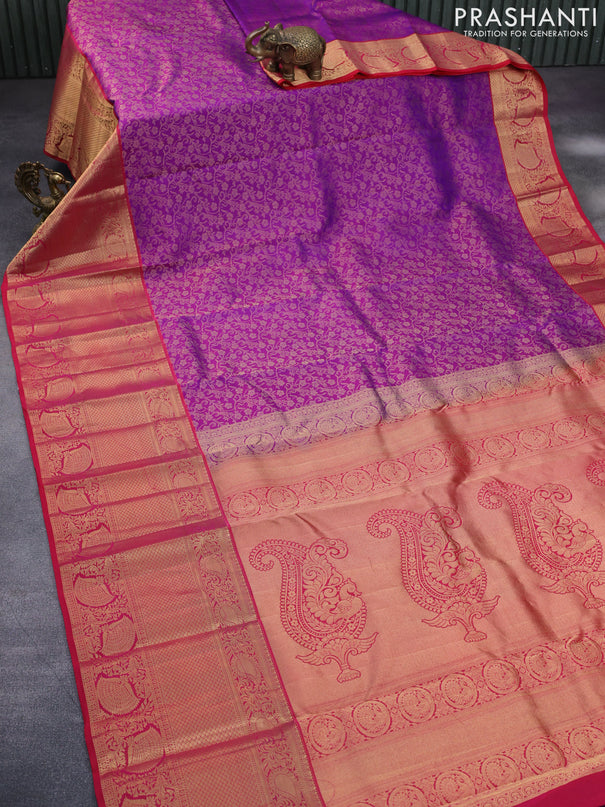 Roopam silk saree purple and pink with allover zari weaves and long rich zari woven border