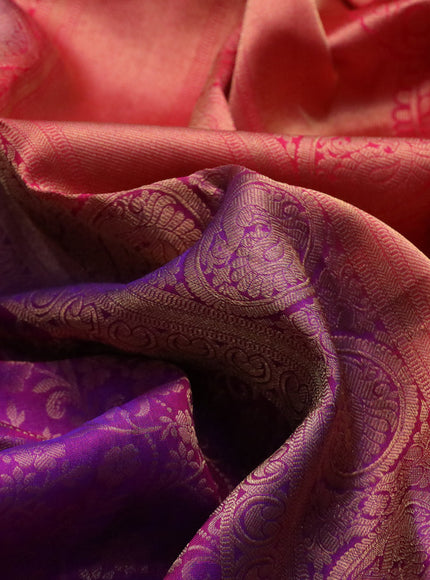 Roopam silk saree purple and pink with allover zari weaves and long rich zari woven border