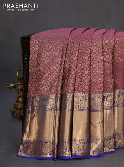 Roopam silk saree pastel mauve pink and blue with allover zari weaves and long rich zari woven border