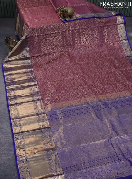 Roopam silk saree pastel mauve pink and blue with allover zari weaves and long rich zari woven border