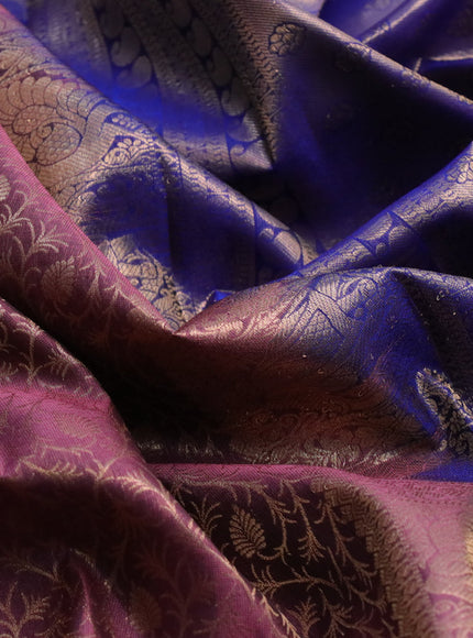 Roopam silk saree pastel mauve pink and blue with allover zari weaves and long rich zari woven border