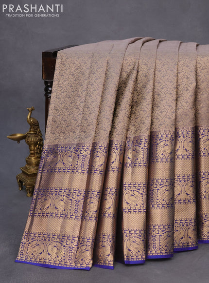 Roopam silk saree grey and blue with allover zari weaves and long annam zari woven border