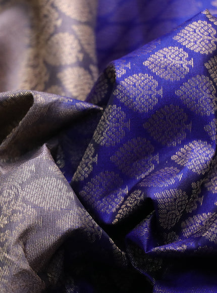 Roopam silk saree grey and blue with allover zari weaves and long annam zari woven border