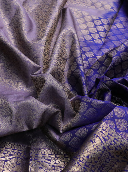 Roopam silk saree grey and blue with allover zari weaves and long annam zari woven border