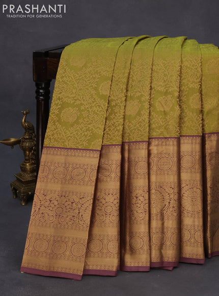 Roopam silk saree light green and wine shade with allover zari woven brocade weaves and long rich zari woven border