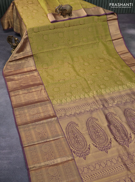 Roopam silk saree light green and wine shade with allover zari woven brocade weaves and long rich zari woven border