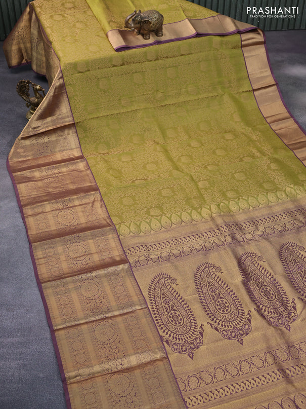 Roopam silk saree light green and wine shade with allover zari woven brocade weaves and long rich zari woven border