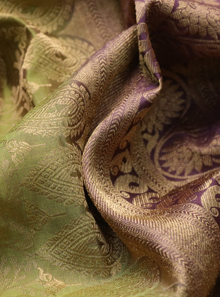 Roopam silk saree light green and wine shade with allover zari woven brocade weaves and long rich zari woven border