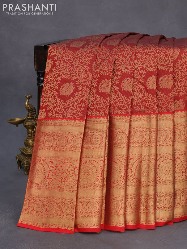 Roopam silk saree maroon and red with allover zari woven brocade weaves and long rich zari woven border