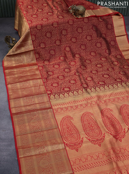 Roopam silk saree maroon and red with allover zari woven brocade weaves and long rich zari woven border