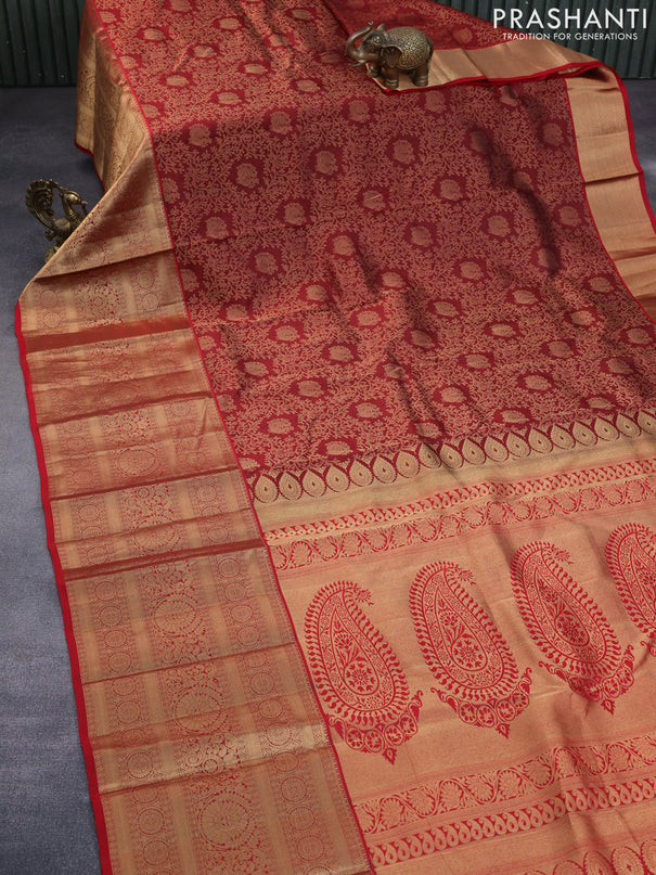 Roopam silk saree maroon and red with allover zari woven brocade weaves and long rich zari woven border