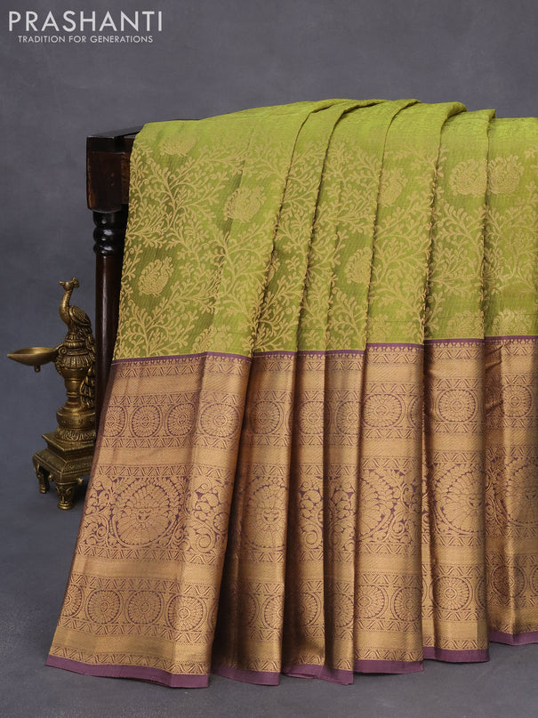 Roopam silk saree light green and wine shade with allover zari woven brocade weaves and long rich zari woven border