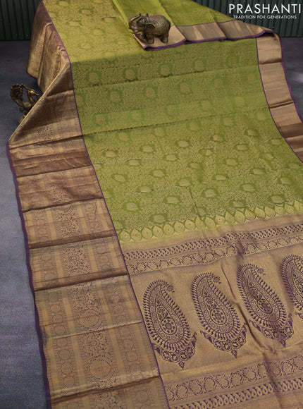 Roopam silk saree light green and wine shade with allover zari woven brocade weaves and long rich zari woven border