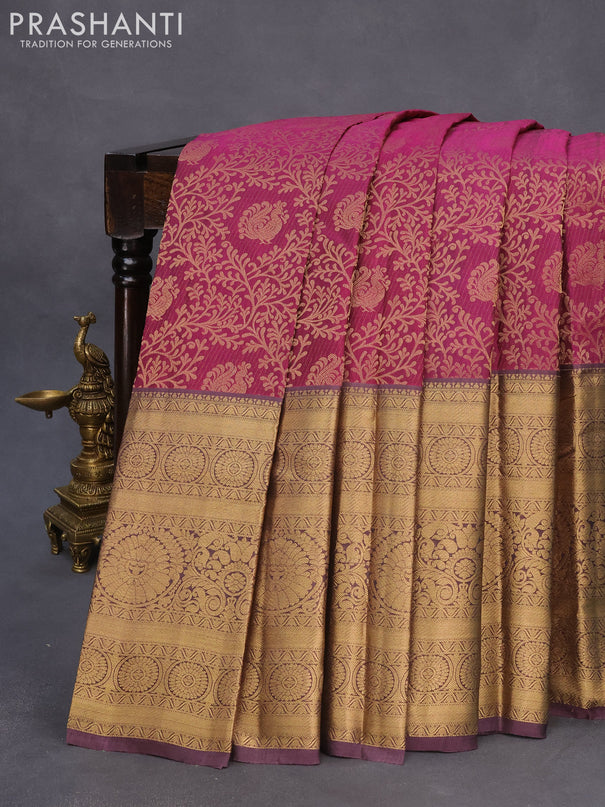 Roopam silk saree magenta pink and wine shade with allover zari woven brocade weaves and long rich zari woven border