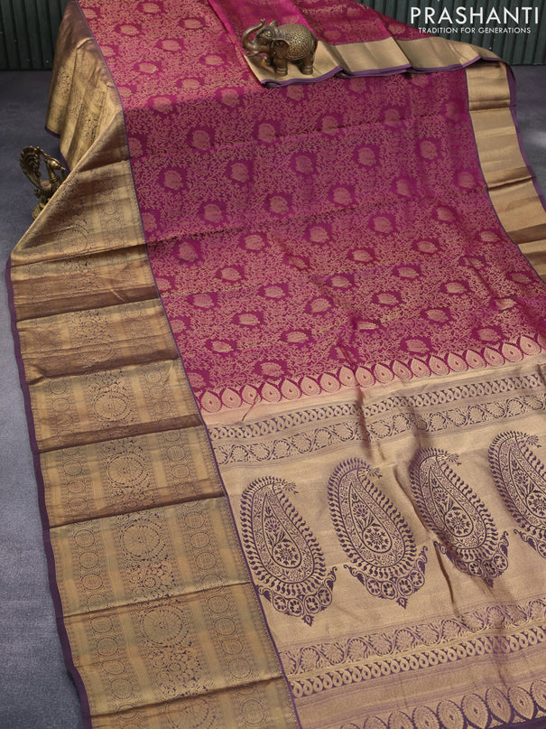 Roopam silk saree magenta pink and wine shade with allover zari woven brocade weaves and long rich zari woven border