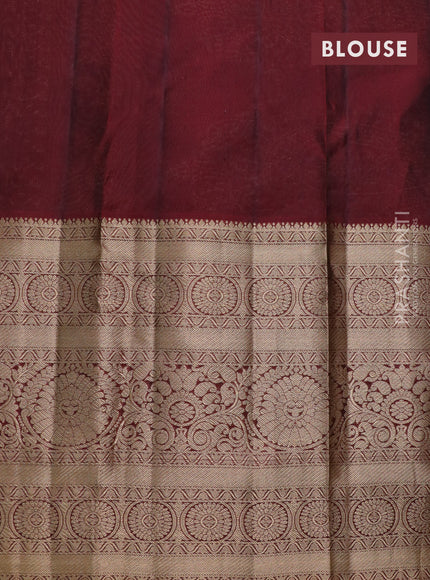 Roopam silk saree green and maroon with allover zari weaves and long rich zari woven border