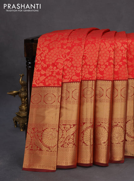 Roopam silk saree red and maroon with allover zari weaves and long rich zari woven border