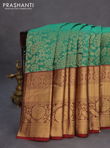 Roopam silk saree green and maroon with allover zari woven brocade weaves and long rich zari woven border