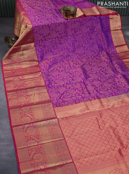 Roopam silk saree purple and pink with allover zari woven brocade weaves and long rich zari woven border