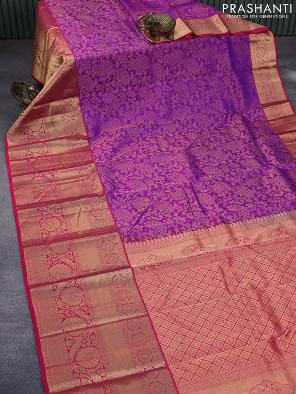 Roopam silk saree purple and pink with allover zari woven brocade weaves and long rich zari woven border