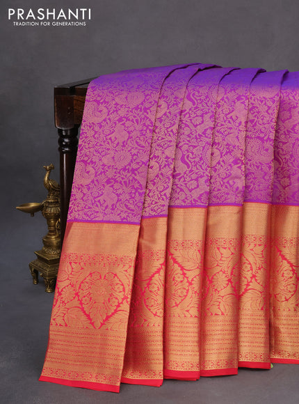 Roopam silk saree purple and pink with allover zari woven brocade weaves and long rich zari woven border