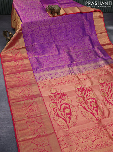 Roopam silk saree purple and pink with allover zari woven brocade weaves and long rich zari woven border