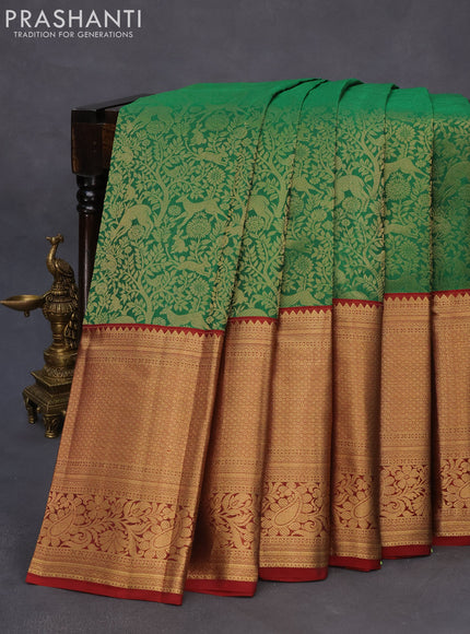 Roopam silk saree green and maroon with allover zari woven brocade weaves and long rich zari woven border