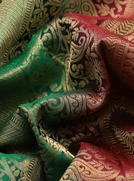 Roopam silk saree green and maroon with allover zari woven brocade weaves and long rich zari woven border