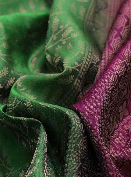 Roopam silk saree green and dark magenta pink with allover zari weaves and rich zari woven border