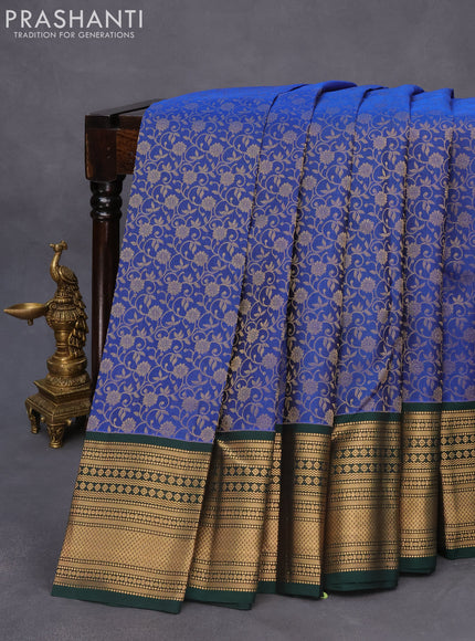 Roopam silk saree blue and dark green with allover zari weaves and rich zari woven border