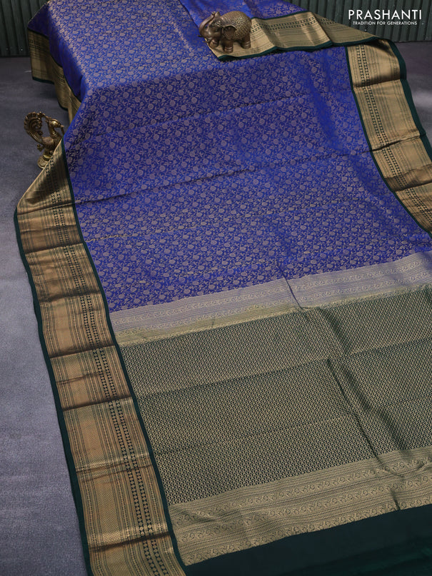 Roopam silk saree blue and dark green with allover zari weaves and rich zari woven border