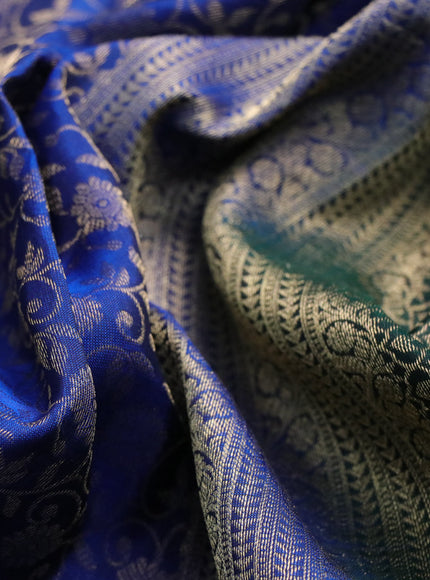 Roopam silk saree blue and dark green with allover zari weaves and rich zari woven border