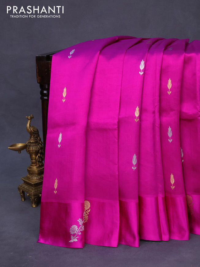 Banarasi poona silk saree purple with zari woven buttas and zari woven floral butta border