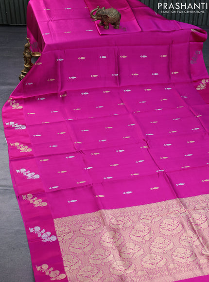 Banarasi poona silk saree purple with zari woven buttas and zari woven floral butta border