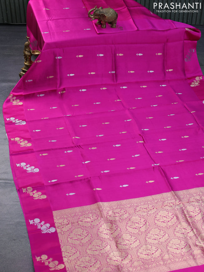 Banarasi poona silk saree purple with zari woven buttas and zari woven floral butta border