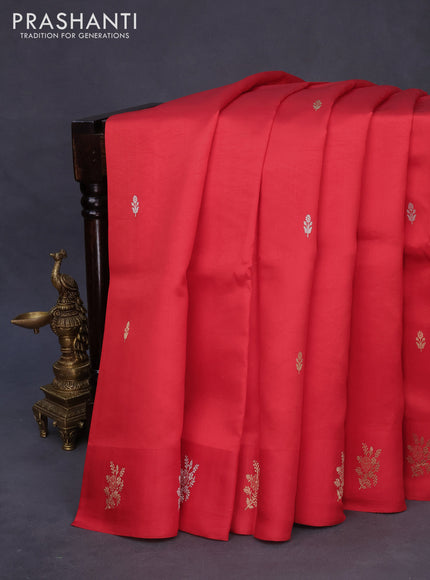 Banarasi poona silk saree red with zari woven buttas and zari woven floral butta border