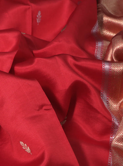 Banarasi poona silk saree red with zari woven buttas and zari woven floral butta border