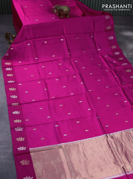 Banarasi poona silk saree pink with silver & gold zari woven buttas and zari woven floral butta border