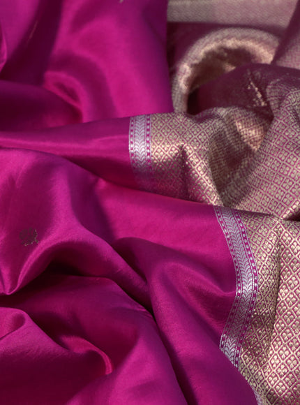 Banarasi poona silk saree pink with silver & gold zari woven buttas and zari woven floral butta border