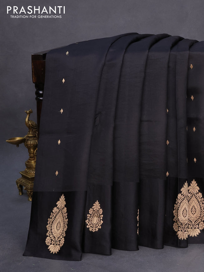 Banarasi poona silk saree black with allover zari woven buttas and zari woven butta border