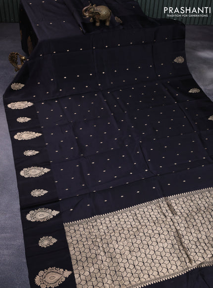 Banarasi poona silk saree black with allover zari woven buttas and zari woven butta border