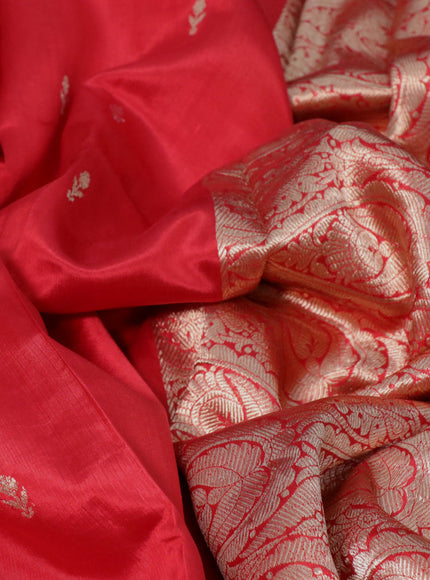 Banarasi poona silk saree red with silver & gold zari woven buttas and zari woven butta border