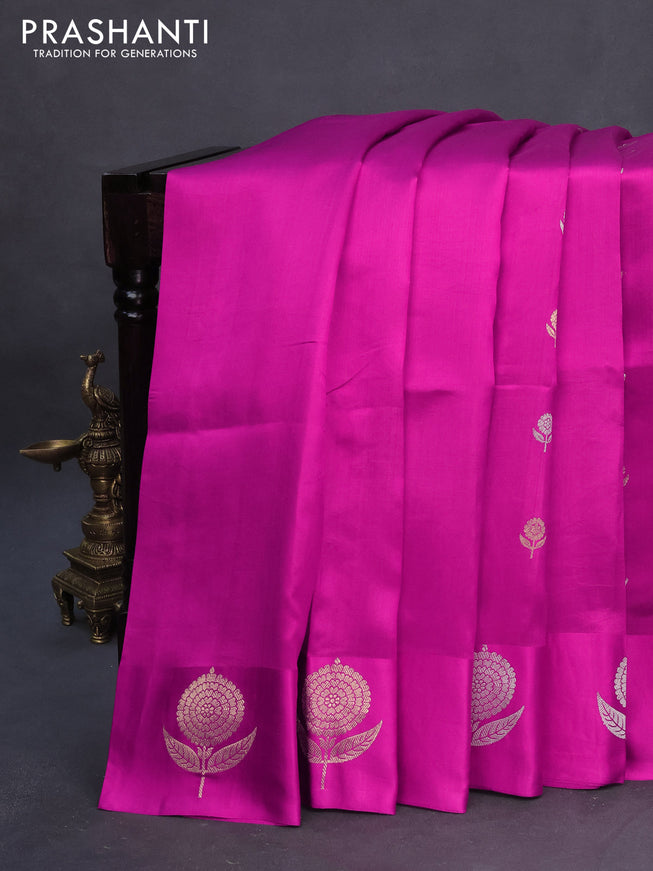 Banarasi poona silk saree magenta pink with silver & gold zari woven floral buttas and zari woven butta border